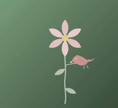 Bloom & Remember artwork: a six-petal bloom with a cardinal perched on its stem